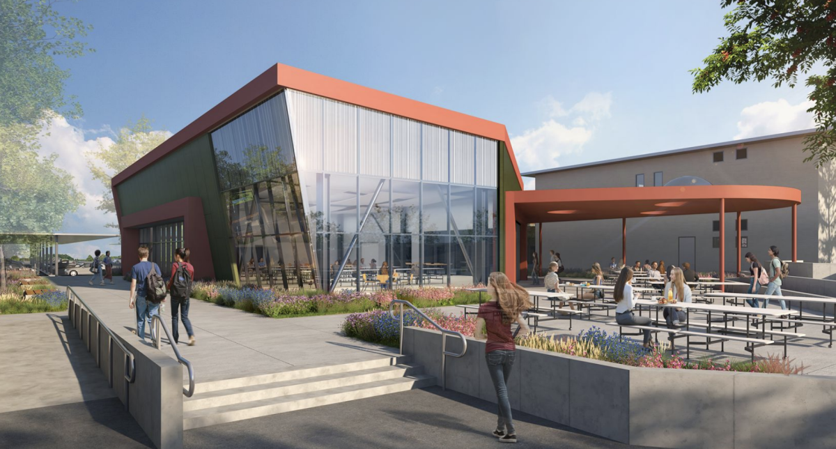 The new dining common space is designed to get students out of their cars and off hallway floors and instead into an area for everyone to eat together, working to unify the Redwood campus. 